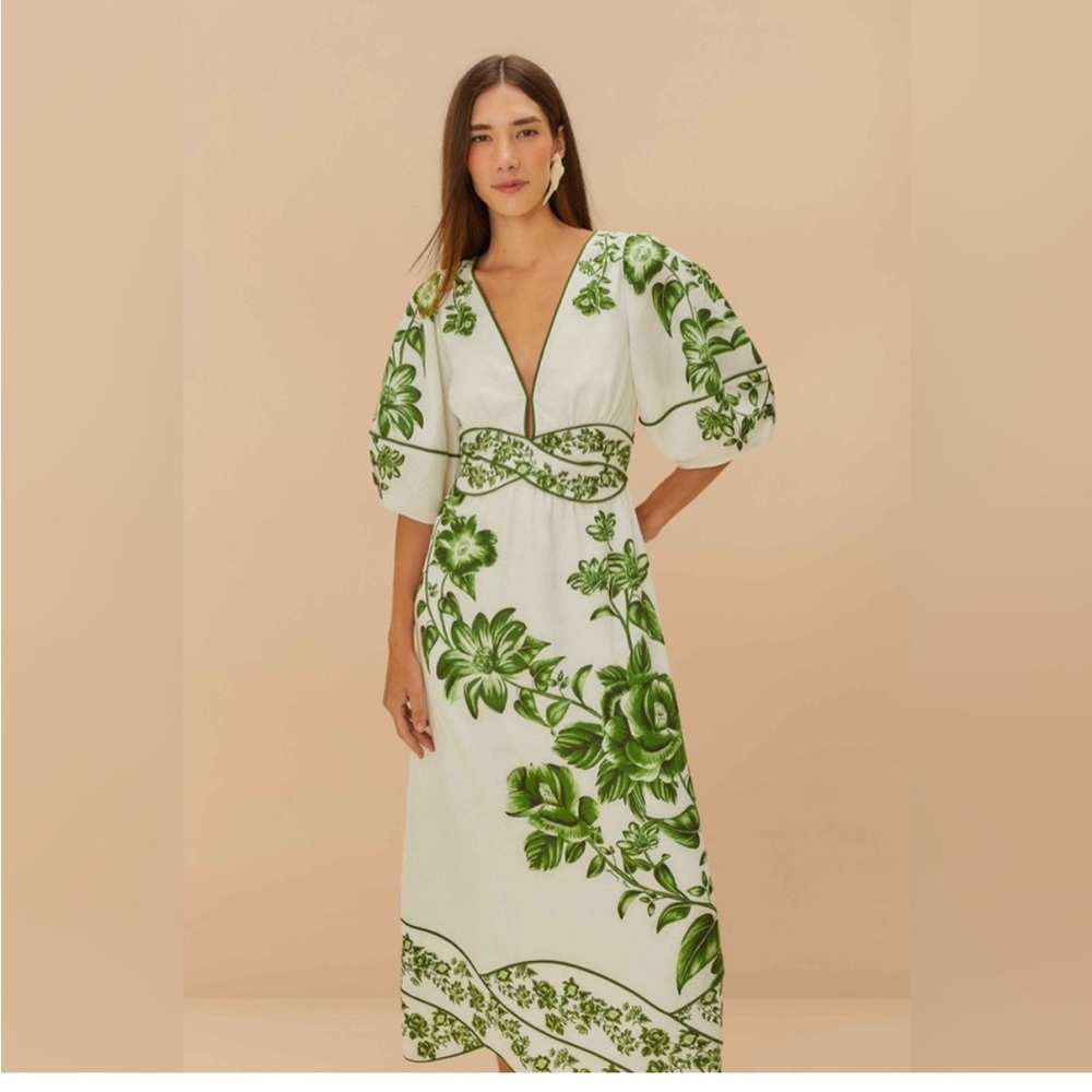 FARM Rio Green and White Floral Dress